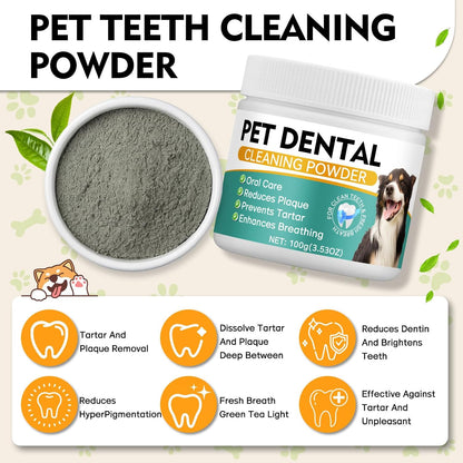 Dog Dental Powder, Dog Teeth Cleaning Powder- Natural Breath Freshener for Dogs, Tartar & Plaque Remover, Dental Care for Small, Medium, Large Dogs & Cats (Dog Dental Powder)