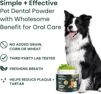 Dog Teeth Cleaning Powder for Dogs & Cats, Dental Powder for Plaque & Tartar Control, Fresh Breath Oral Care, No Brushing Needed, 150G