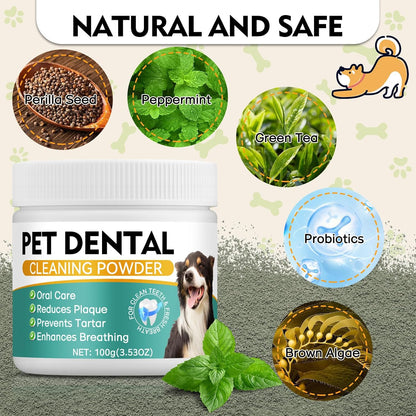 Dog Dental Powder, Dog Teeth Cleaning Powder- Natural Breath Freshener for Dogs, Tartar & Plaque Remover, Dental Care for Small, Medium, Large Dogs & Cats (Dog Dental Powder)