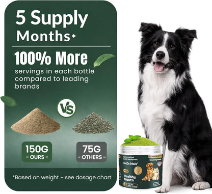 Dog Teeth Cleaning Powder for Dogs & Cats, Dental Powder for Plaque & Tartar Control, Fresh Breath Oral Care, No Brushing Needed, 150G