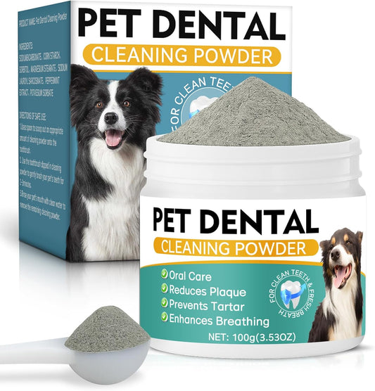 Dog Dental Powder, Dog Teeth Cleaning Powder- Natural Breath Freshener for Dogs, Tartar & Plaque Remover, Dental Care for Small, Medium, Large Dogs & Cats (Dog Dental Powder)